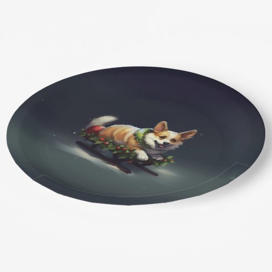 Corgi Kerstmis sneeuw winter Papieren Bordje (Gekanteld)