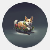 Corgi Kerstmis sneeuw winter Ronde Sticker (Voorkant)