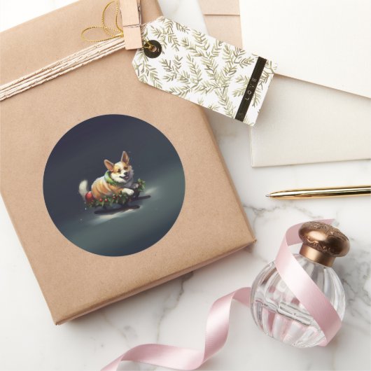 Corgi Kerstmis sneeuw winter Ronde Sticker (Geschenken)