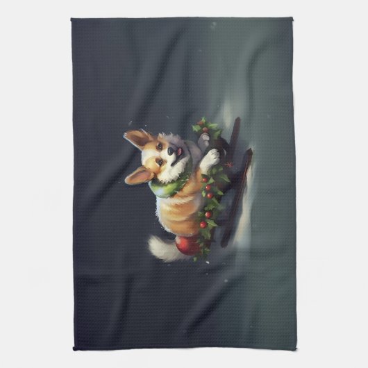 Corgi Kerstmis sneeuw winter Theedoek (Verticaal)