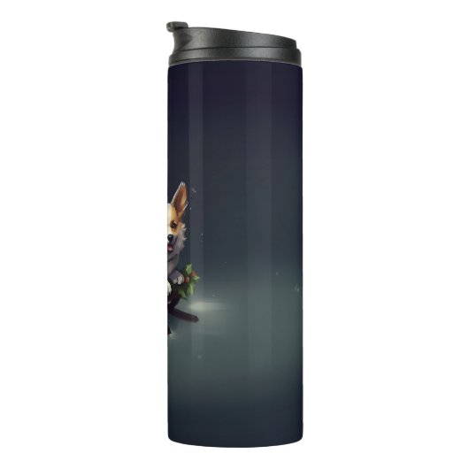 Corgi Kerstmis sneeuw winter Thermosbeker (Geroteerd rechts)