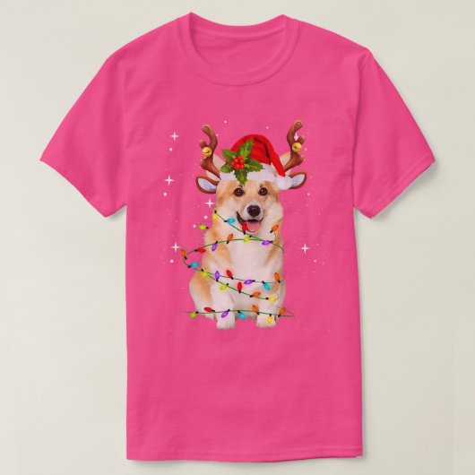Corgi Kerstmis T-shirt Reindeer Kerstlights Paja (Design voorkant)