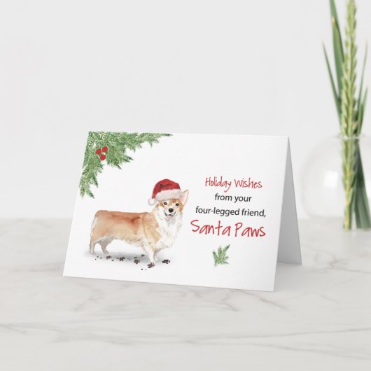 Corgi Kerstmis Van Hond In Grappige Santa Hoed Kaart (Voorkant)