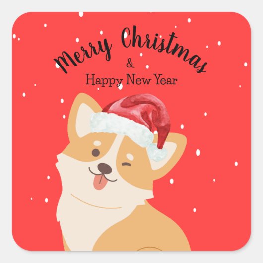Corgi Kerstmis Vierkante Sticker (Voorkant)