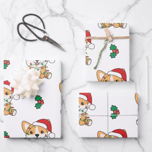 Corgi Kerstmis Winter Dieren Hond Inpakpapier Vel (Voorkant)