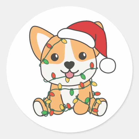 Corgi Kerstmis Winter Dieren Hond Ronde Sticker (Voorkant)