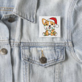 Corgi Kerstmis Winter Dieren Hond Vierkante Button 5,1 Cm (In situ)