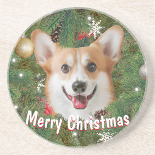 Corgi Kerstmis Zandsteen Onderzetter