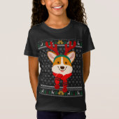 Corgi Kerstrendiertje Ugly Sweater Scarf Holida T-shirt (Voorkant)
