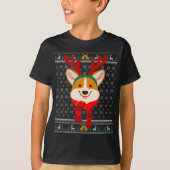 Corgi Kerstrendiertje Ugly Sweater Scarf Holida T-shirt (Voorkant)