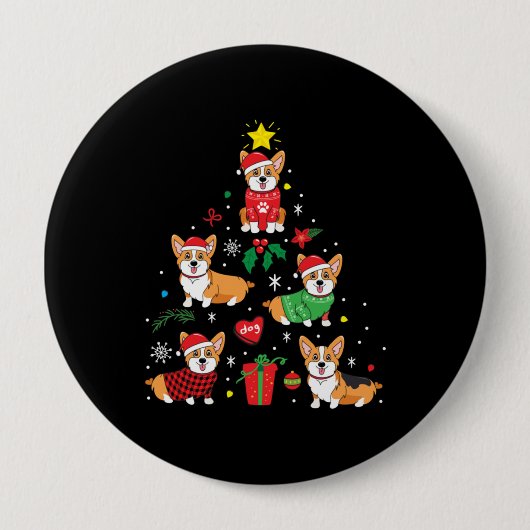 Corgi-kerstsierboom Ronde Button 4,0 Cm (Voorkant)