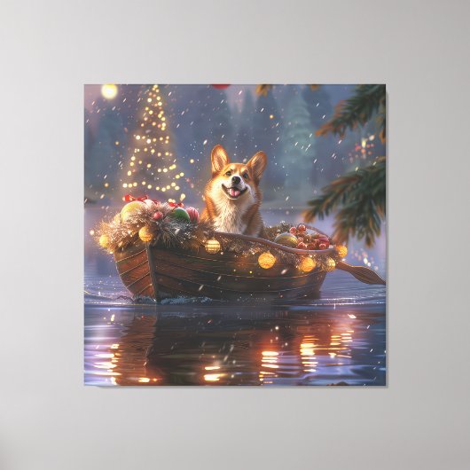 Corgi Kerstvakantie Canvas Afdruk (Voorkant)