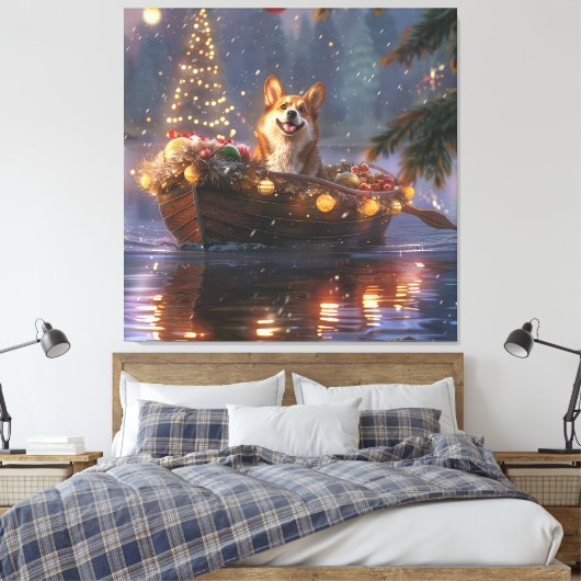 Corgi Kerstvakantie Canvas Afdruk (Insitu (Slaapkamer))