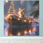 Corgi Kerstvakantie Canvas Afdruk (Insitu (Houten vloer))
