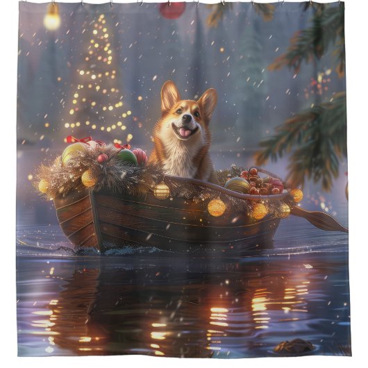 Corgi Kerstvakantie Douchegordijn (Voorkant)
