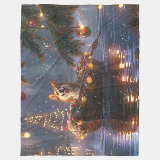 Corgi Kerstvakantie Fleece Deken (Voorkant)