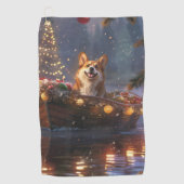 Corgi Kerstvakantie Golfhanddoek (Voorkant)