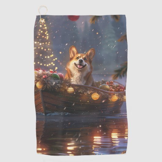 Corgi Kerstvakantie Golfhanddoek (Voorkant)