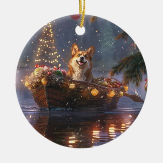 Corgi Kerstvakantie Keramisch Ornament (Voorkant)