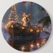 Corgi Kerstvakantie Ronde Button 6,0 Cm (Voorkant)