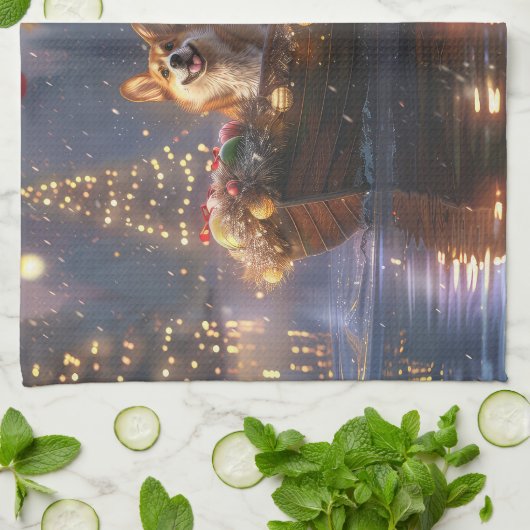 Corgi Kerstvakantie Theedoek (Gevouwen)