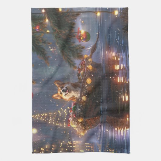 Corgi Kerstvakantie Theedoek (Verticaal)