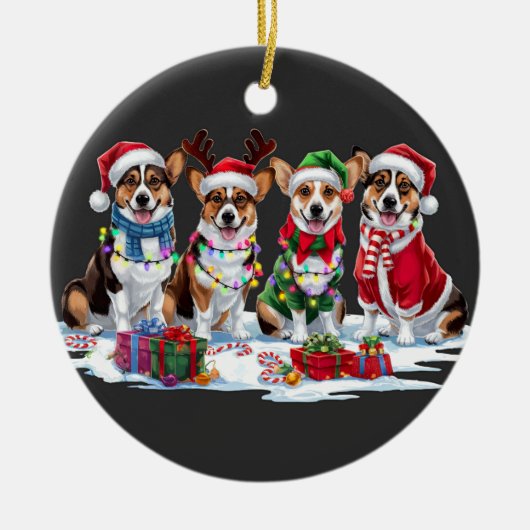 Corgi kerstverlichting - Schattig ontwerp Keramisch Ornament (Voorkant)