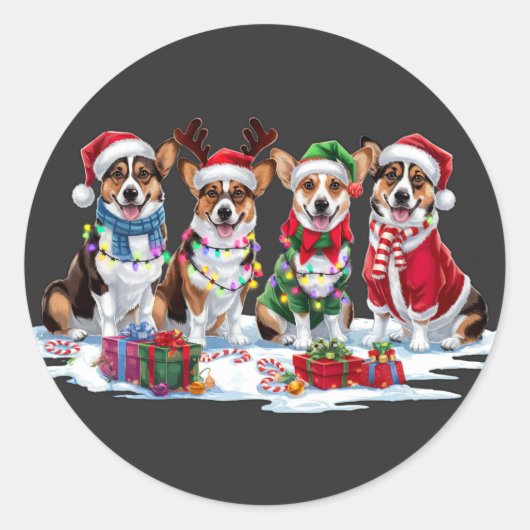 Corgi kerstverlichting - Schattig ontwerp Ronde Sticker (Voorkant)