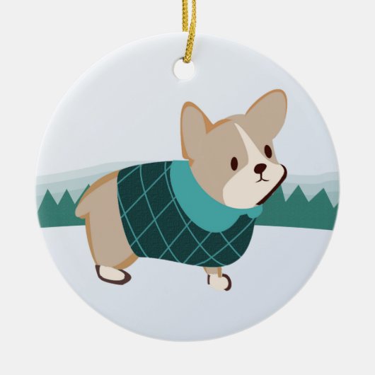 Corgi kerstversiering keramisch ornament (Voorkant)