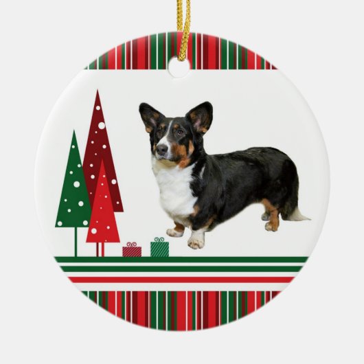 Corgi kerstversiering keramisch ornament (Voorkant)
