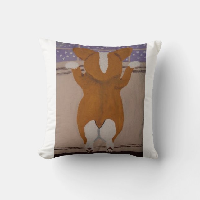 Corgi kijkt uit het raam T-shirt Kussen (Voorkant)
