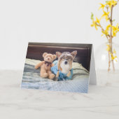Corgi Kleine Meisje in Bed Blanke Kaart (Gele Bloem)