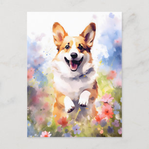 Corgi kleurrijke waterverf kunstwerk briefkaart