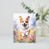Corgi kleurrijke waterverf kunstwerk briefkaart (Staand voorkant)