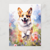 Corgi kleurrijke waterverf kunstwerk briefkaart (Voorkant)
