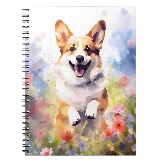 Corgi kleurrijke waterverf kunstwerk notitieboek (Voorkant)