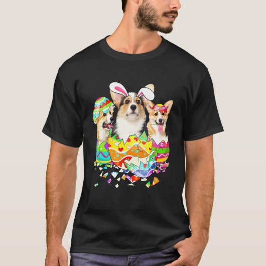 Corgi Konijn Happy Pasen Hond T-shirt (Voorkant)