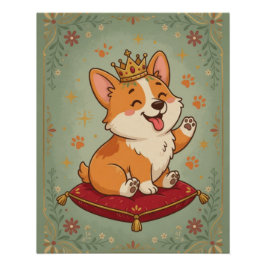Corgi Koning Royal Cute Corgi Hond Liefhebber Muur Perfect Poster