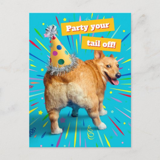Corgi Kont Verjaardagshoed Briefkaart (Voorkant)