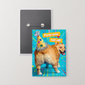 Corgi Kont Verjaardagshoed Button (Voorkant / Achterkant)