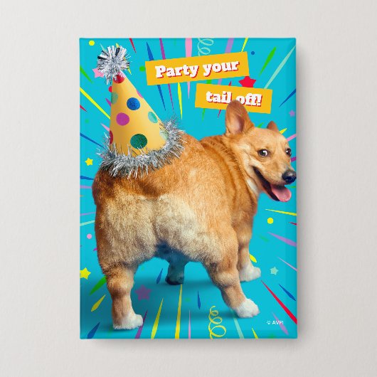 Corgi Kont Verjaardagshoed Button (Voorkant)
