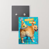 Corgi Kont Verjaardagshoed Button (Voorkant / Achterkant)