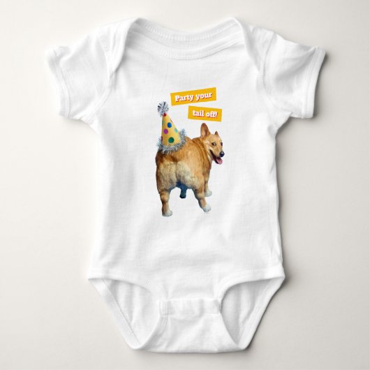 Corgi Kont Verjaardagshoed Romper (Voorkant)