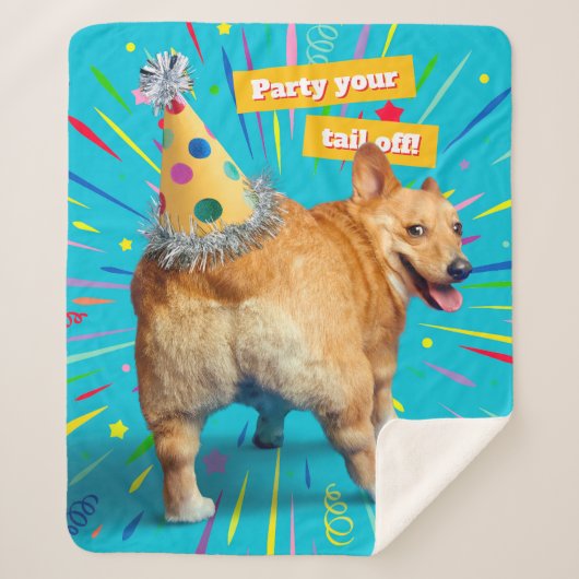 Corgi Kont Verjaardagshoed Sherpa Deken (Voorkant)