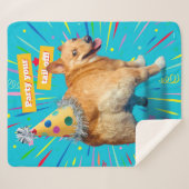 Corgi Kont Verjaardagshoed Sherpa Deken (Voorkant (horizontaal))