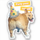 Corgi Kont Verjaardagshoed Sticker (Voorkant)