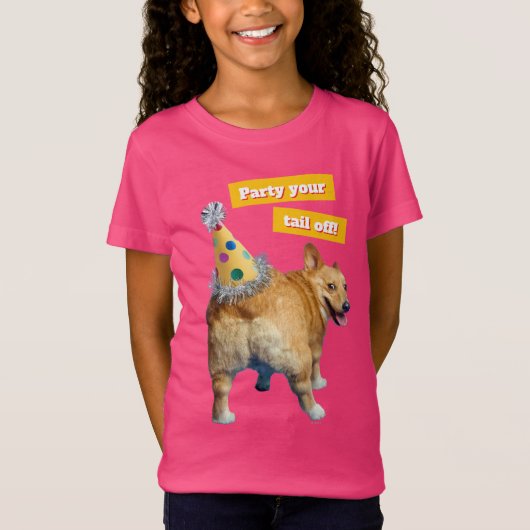 Corgi Kont Verjaardagshoed T-shirt (Voorkant)