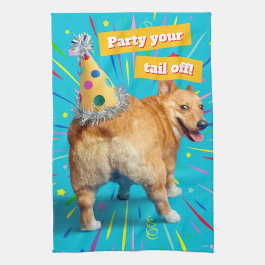 Corgi Kont Verjaardagshoed Theedoek (Verticaal)