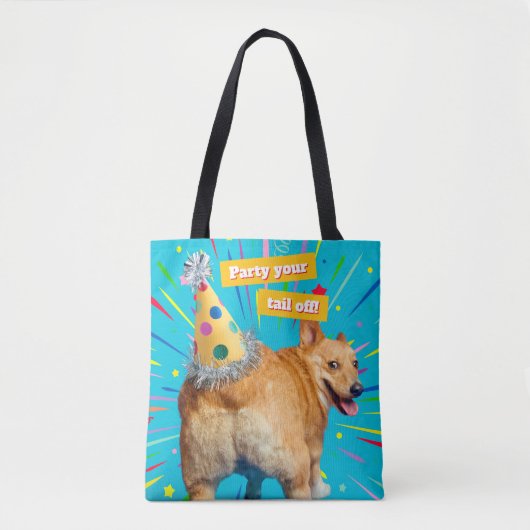 Corgi Kont Verjaardagshoed Tote Bag (Voorkant)