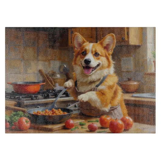 Corgi Kookt in Keuken Snijplank (Voorkant)